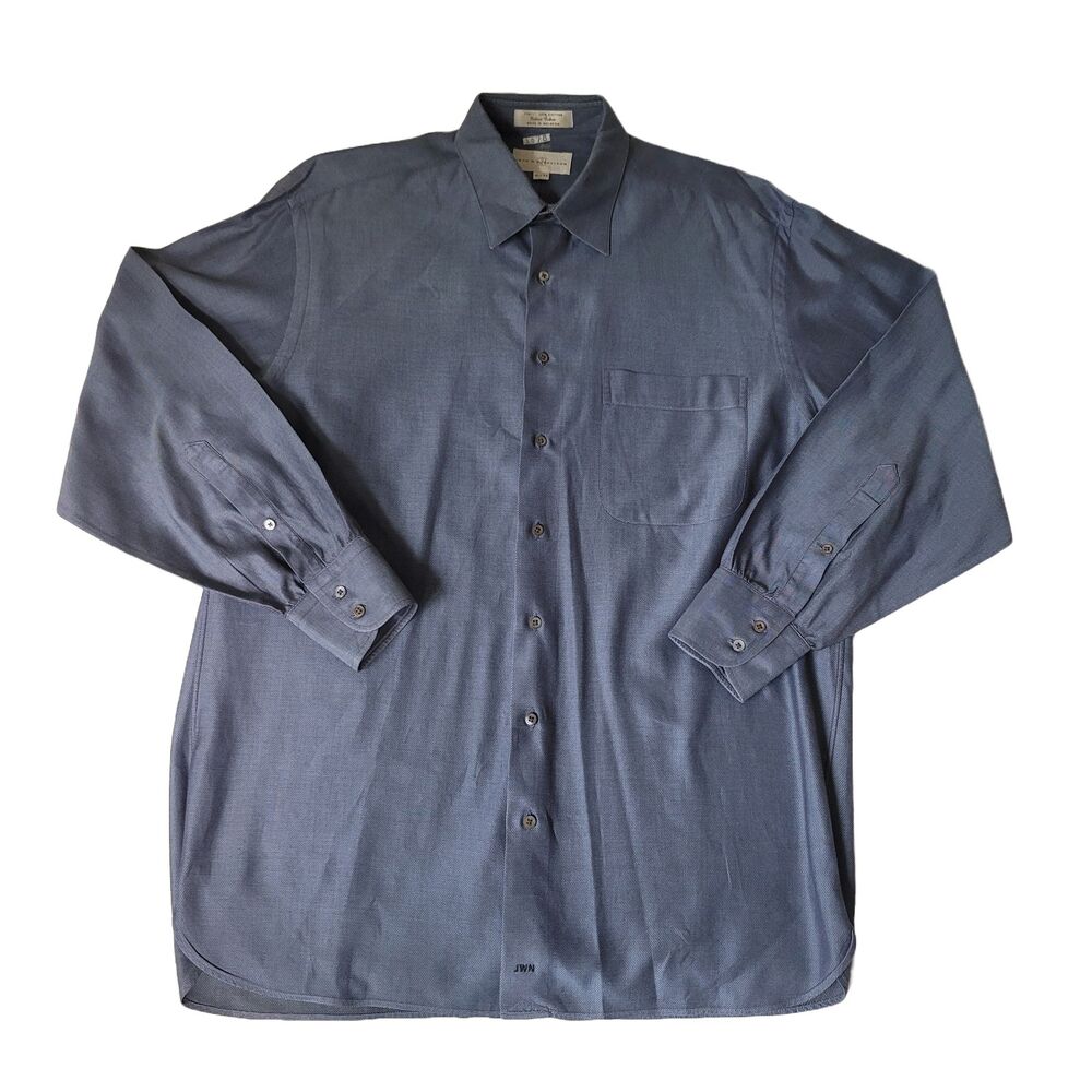 John W. Nordstrom Shirt Men’s 15.5 33 Blue Italian Fabric Cotton Long Sleeve